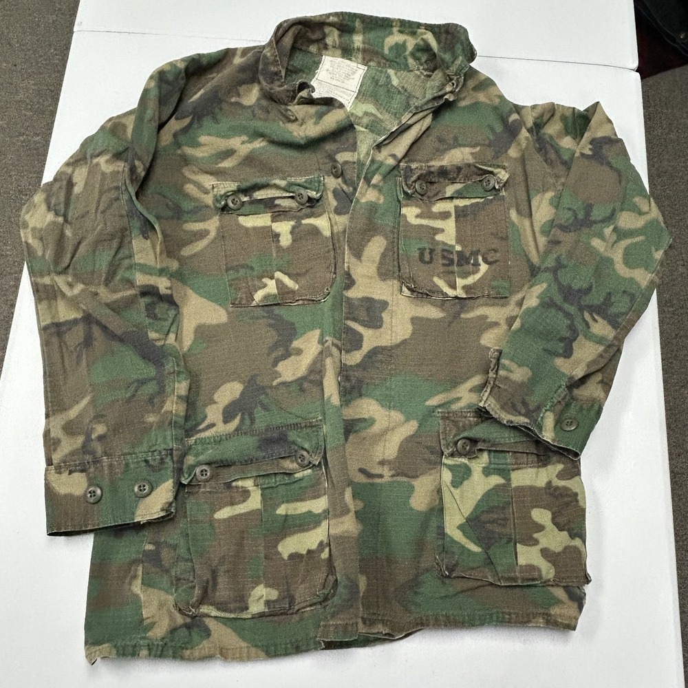 USMC stencil Combat Utility Jacket Mens M Regular Green Camo Excellent Woodland